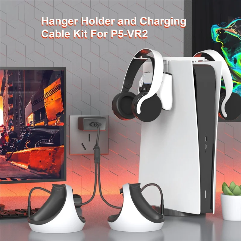 JYS JYS-P5160 Pour PS5 Manette de Jeu Support et Kit de Câble de Charge pour Accessoires PS VR2