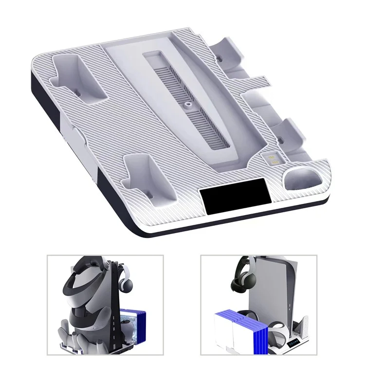 KJH Cooling Fan for PS5 Vertical Stand Base Dual Controller Gamepad Console Charging Station Earphone Holder
