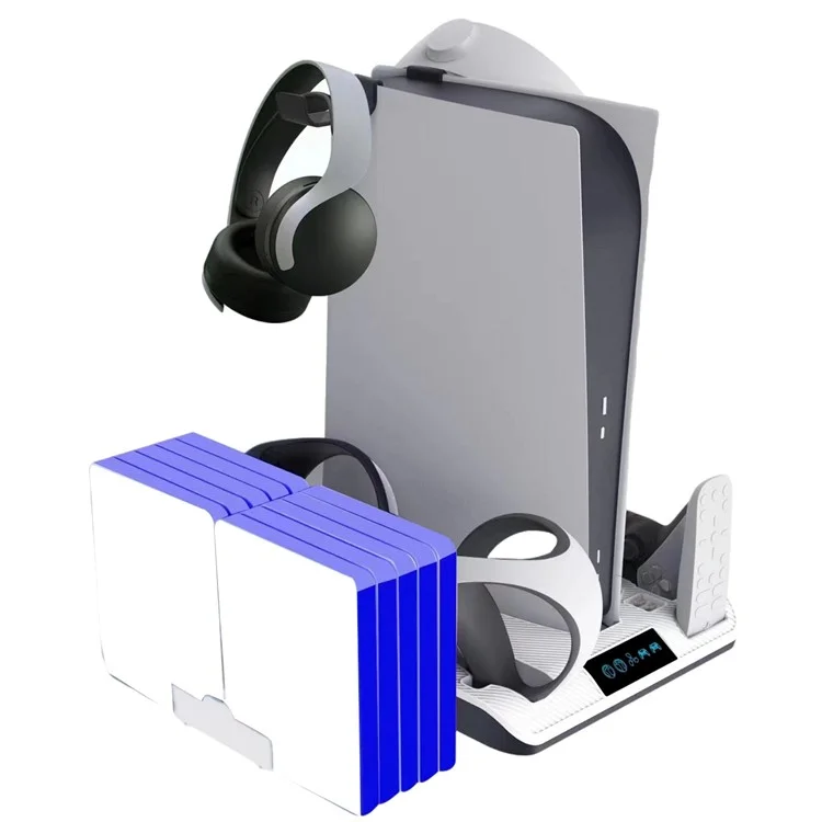KJH Cooling Fan for PS5 Vertical Stand Base Dual Controller Gamepad Console Charging Station Earphone Holder