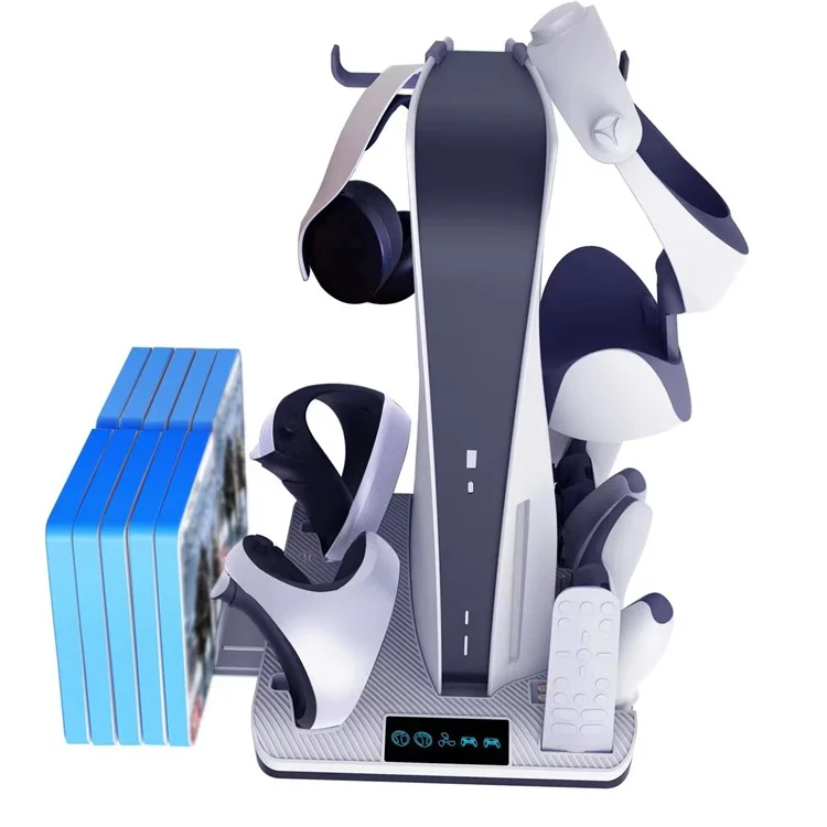 KJH Cooling Fan for PS5 Vertical Stand Base Dual Controller Gamepad Console Charging Station Earphone Holder