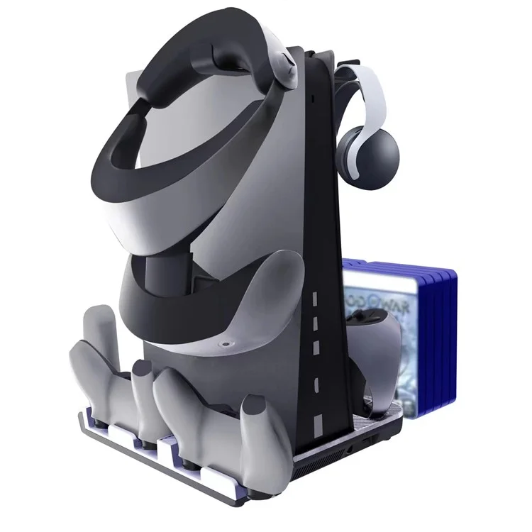 KJH Cooling Fan for PS5 Vertical Stand Base Dual Controller Gamepad Console Charging Station Earphone Holder