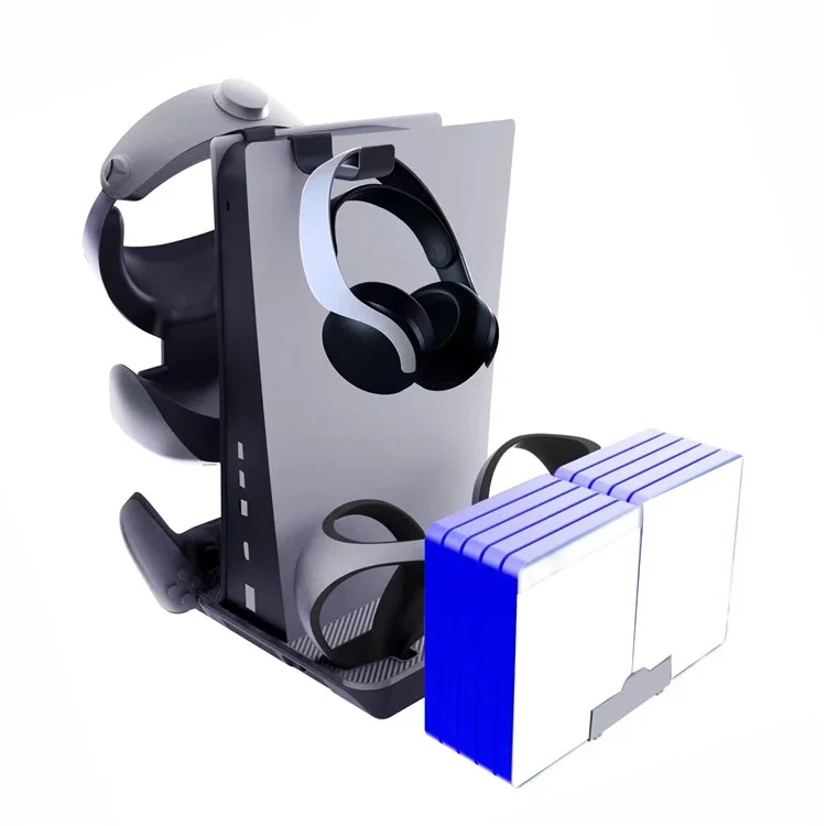 KJH Cooling Fan for PS5 Vertical Stand Base Dual Controller Gamepad Console Charging Station Earphone Holder