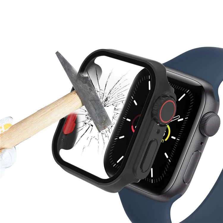 For Apple Watch Series 6 / 5 / 4 / SE / SE (2022) 40mm Hard PC Watch Case Cover with Tempered Glass Screen Protector - Black / Red