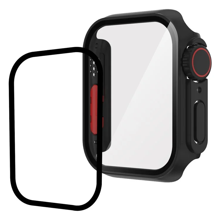 For Apple Watch Series 6 / 5 / 4 / SE / SE (2022) 44mm Watch Case Hard PC Watch Cover with Tempered Glass Screen Protector - Black / Red