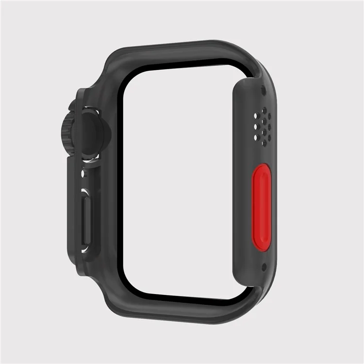 For Apple Watch Series 6 / 5 / 4 / SE / SE (2022) 44mm Watch Case Hard PC Watch Cover with Tempered Glass Screen Protector - Black / Red