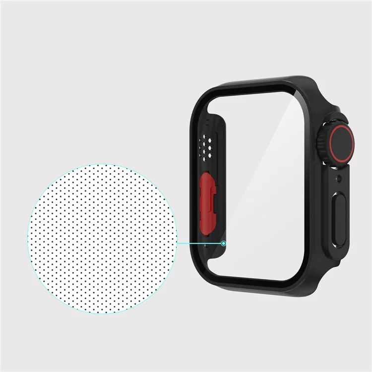 For Apple Watch Series 6 / 5 / 4 / SE / SE (2022) 44mm Watch Case Hard PC Watch Cover with Tempered Glass Screen Protector - Black / Red