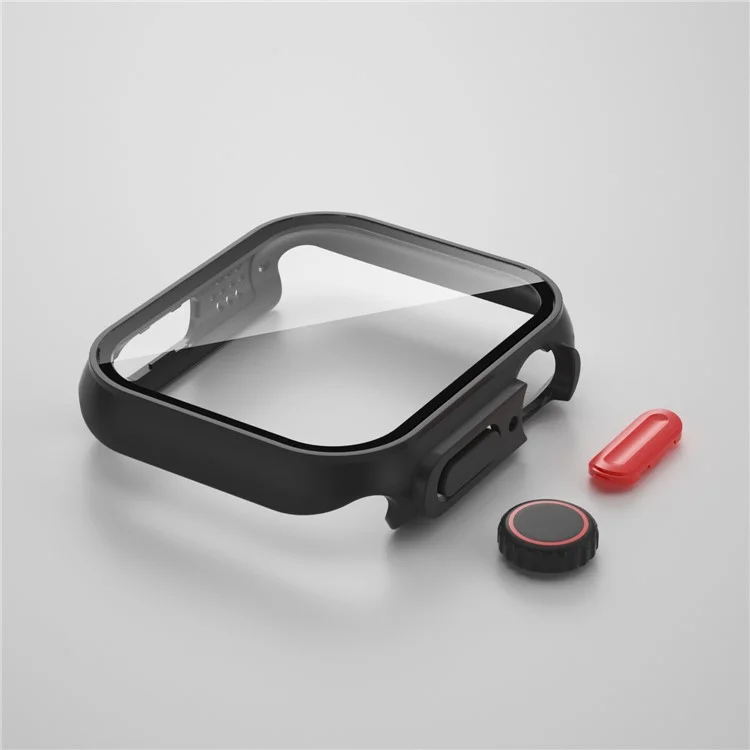 For Apple Watch Series 6 / 5 / 4 / SE / SE (2022) 44mm Watch Case Hard PC Watch Cover with Tempered Glass Screen Protector - Black / Red