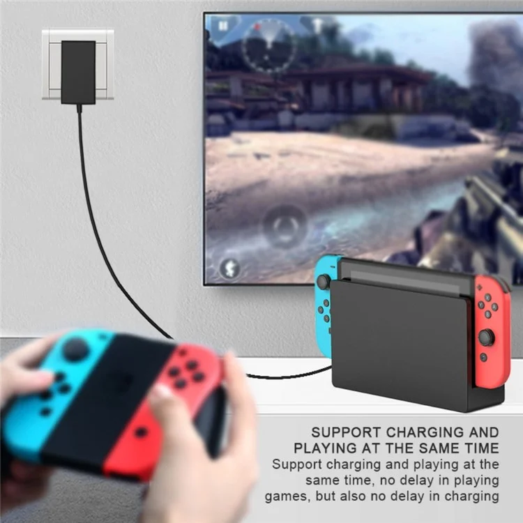 AOLION PGNS1042 For Nintendo Switch TV Dock Mode 1.5m Type-C Cable ABS Charger AC Power Adapter, US Plug