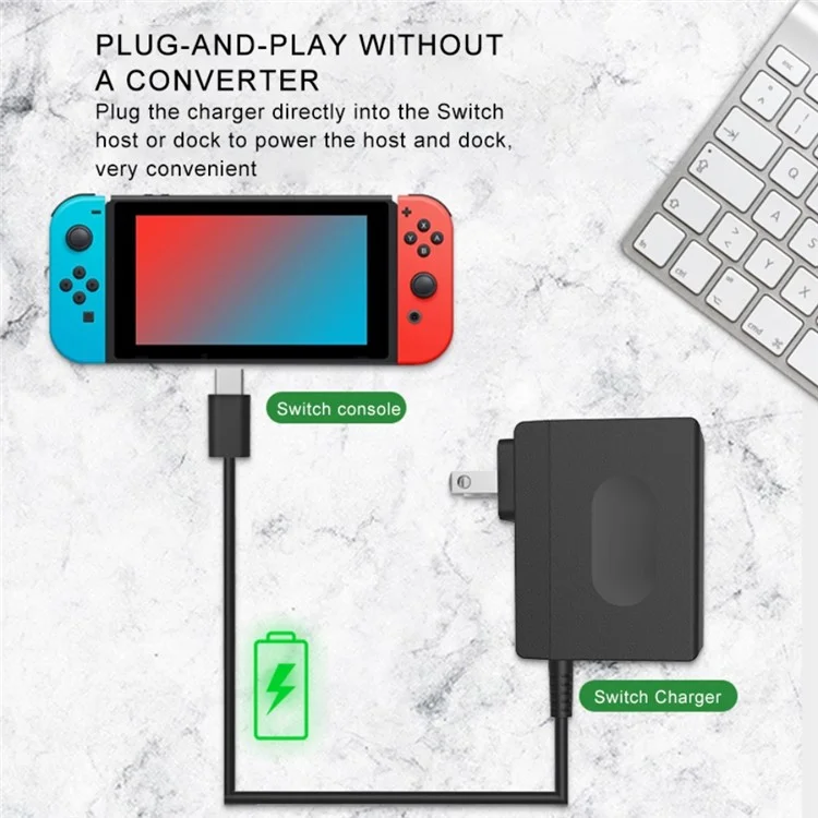 AOLION PGNS1042 For Nintendo Switch TV Dock Mode 1.5m Type-C Cable ABS Charger AC Power Adapter, US Plug