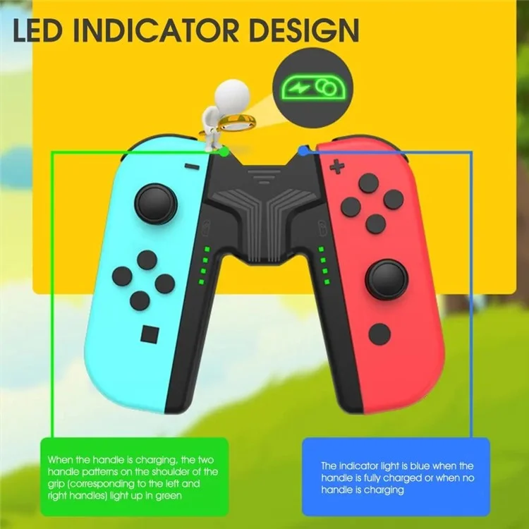 AOLION AL-NS2068 Para Nintendo Switch OLED Joy-Con Controller Grip de Carregamento ABS com Indicador LED - Preto