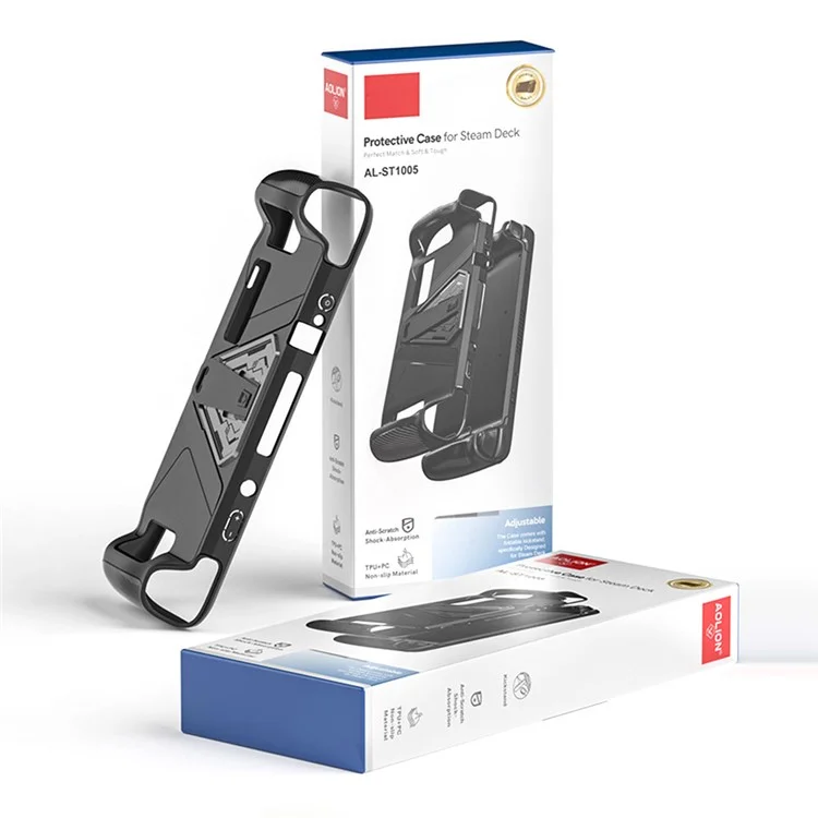 AOLION AL-ST1005 Funda de protección para Steam Deck, carcasa de consola de juegos de PC+TPU resistente a los golpes con soporte de aleación