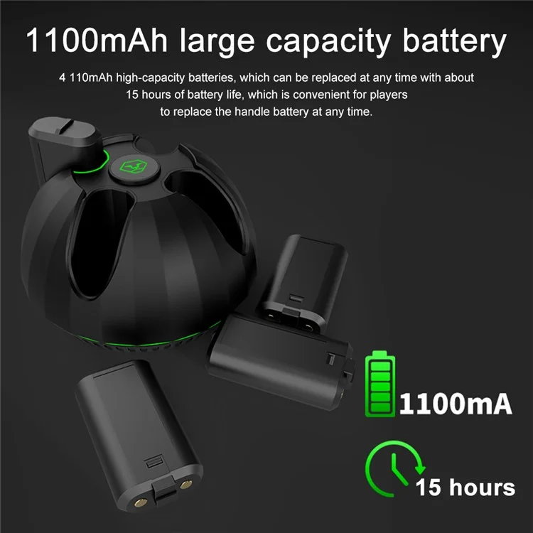 AOLION ALXB205201 For Xbox Game Controller Battery Charging Base with 4 1100mAh Batteries - Black