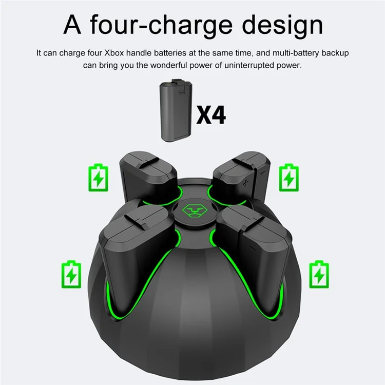 AOLION ALXB205201 For Xbox Game Controller Battery Charging Base with 4 1100mAh Batteries - Black