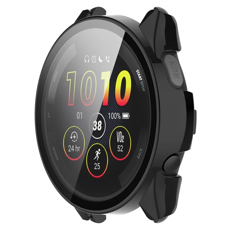 Для Garmin Forerunner 265 Smart Watch PC Watch Case с закаленной стеклянной защитной пленкой для экрана - Черный