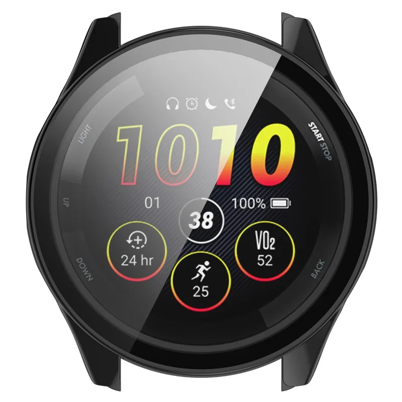 Для Garmin Forerunner 265 Smart Watch PC Watch Case с закаленной стеклянной защитной пленкой для экрана - Черный