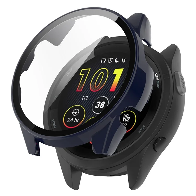 Pour Garmin Forerunner 265 Montre connectée PC Étui de montre avec protecteur d'écran en verre trempé - Bleu foncé