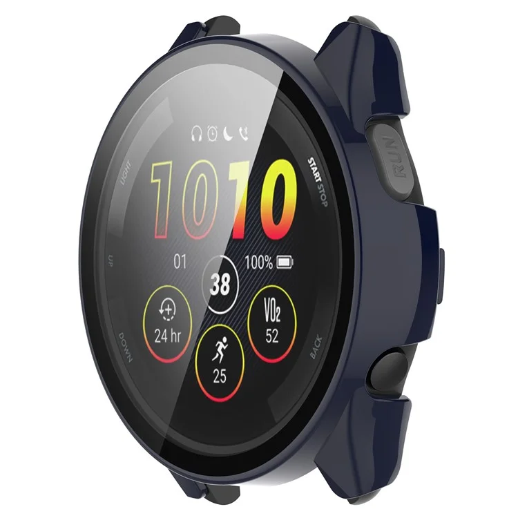 Pour Garmin Forerunner 265 Montre connectée PC Étui de montre avec protecteur d'écran en verre trempé - Bleu foncé