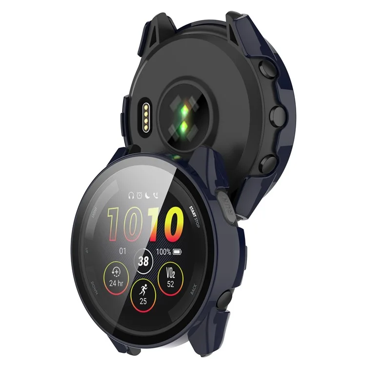 Pour Garmin Forerunner 265 Montre connectée PC Étui de montre avec protecteur d'écran en verre trempé - Bleu foncé