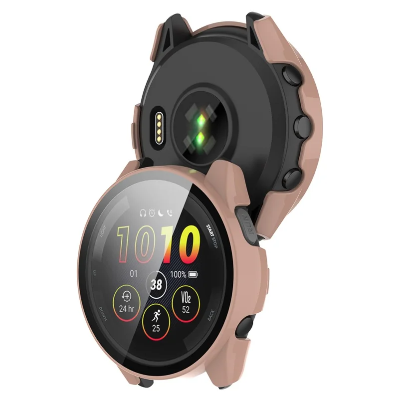 Para Garmin Forerunner 265S Caja de reloj de PC antiarañazos con protector de pantalla de vidrio templado - Rosa