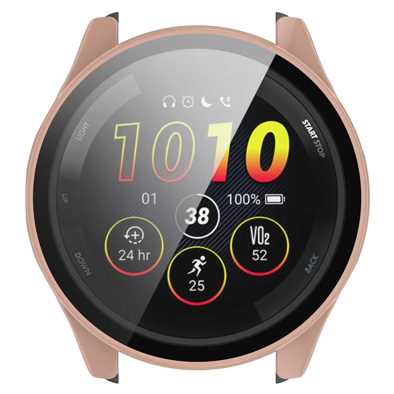 Para Garmin Forerunner 265S Caja de reloj de PC antiarañazos con protector de pantalla de vidrio templado - Rosa