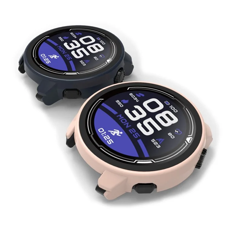 Para Coros Pace 2 All Around Hard PC Watch Case com Protetor de Tela de Vidro Temperado Integrado - Cherry Pink