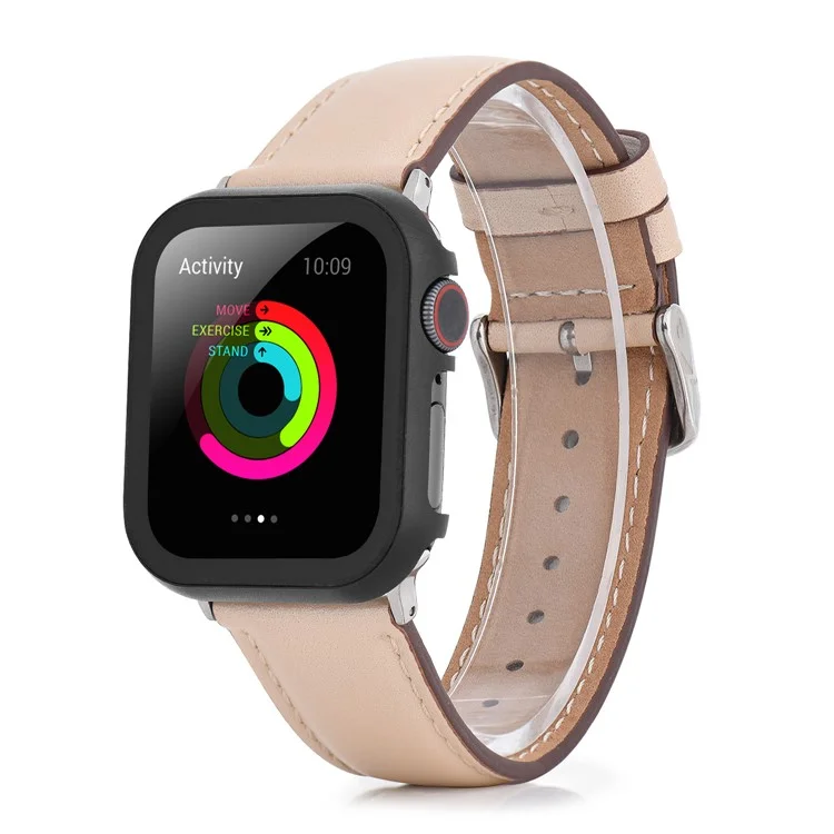 Para Apple Watch Series 3 2 1 38mm Proteção Total de Metal Caso de Relógio com Protetor de Tela de Vidro Temperado - Preto
