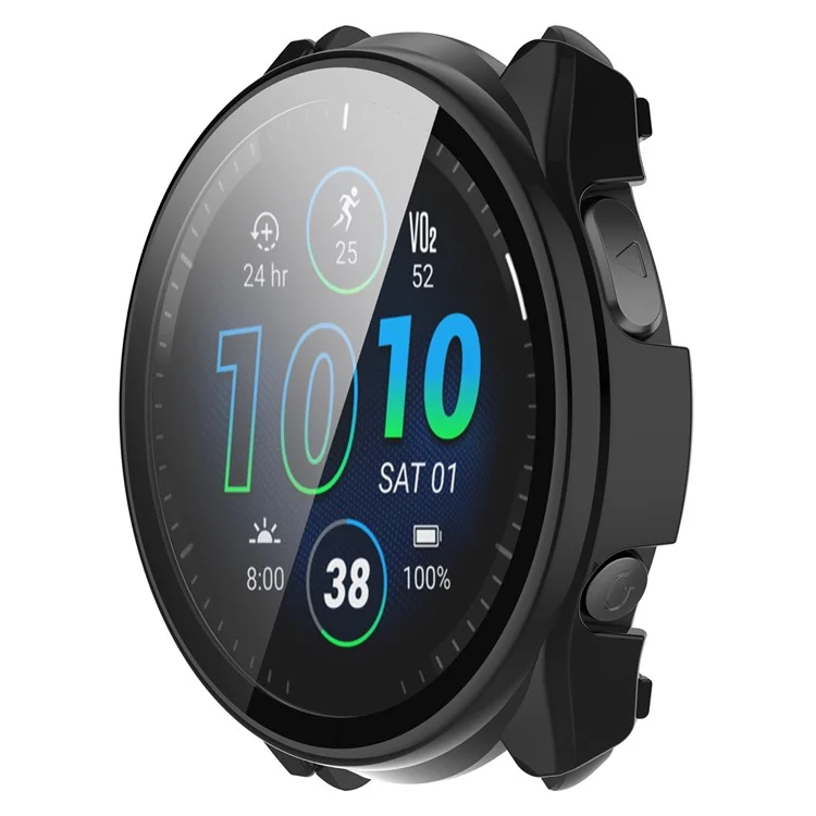 Para Garmin Forerunner 965 Capa Rígida de PC Caso Protetor de Relógio com Película de Vidro Temperado HD - Preto