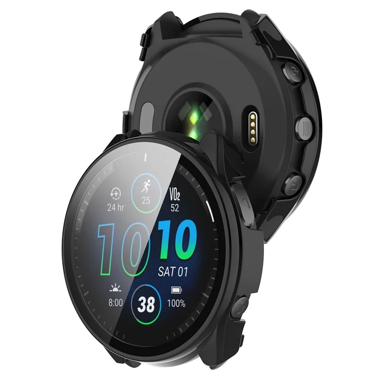 Para Garmin Forerunner 965 Capa Rígida de PC Caso Protetor de Relógio com Película de Vidro Temperado HD - Preto