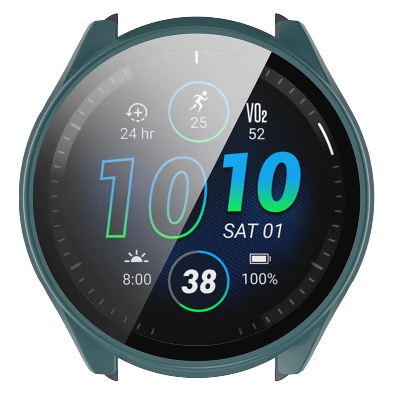 For Garmin Forerunner 965 Hard PC Watch Case Protective Frame with HD Tempered Glass Film - Pine Needle Green