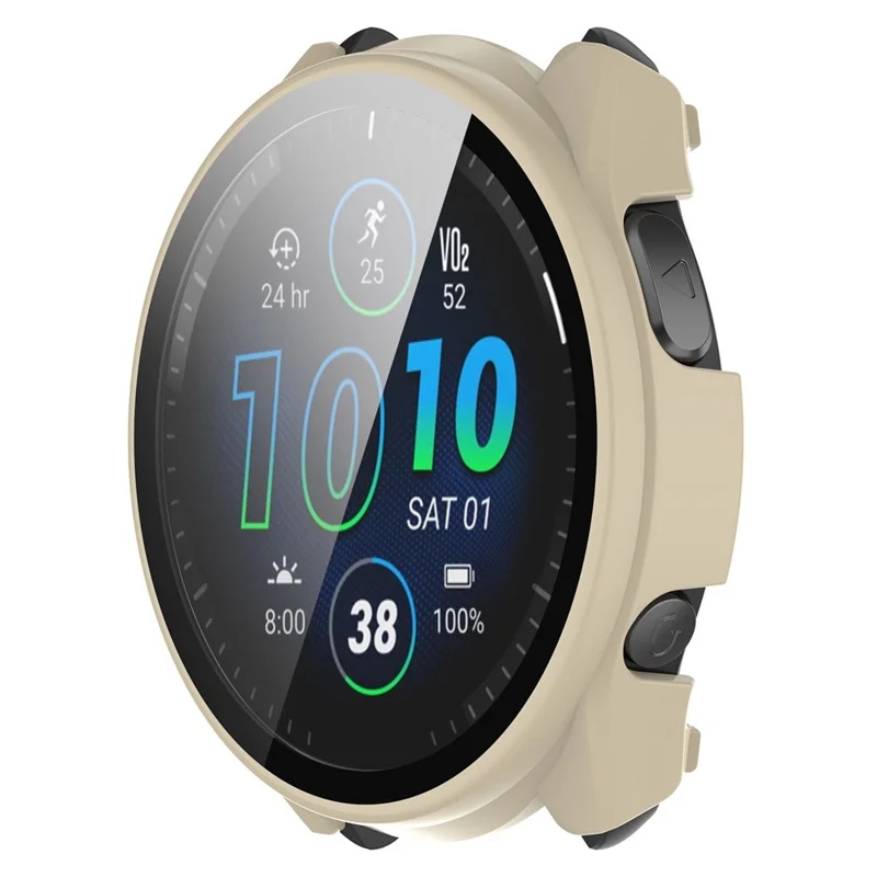 For Garmin Forerunner 965 Hard PC Watch Case Protective Frame with HD Tempered Glass Film - Ivory White