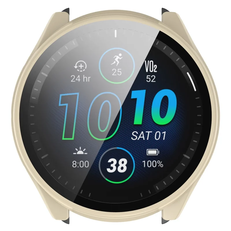 For Garmin Forerunner 965 Hard PC Watch Case Protective Frame with HD Tempered Glass Film - Ivory White