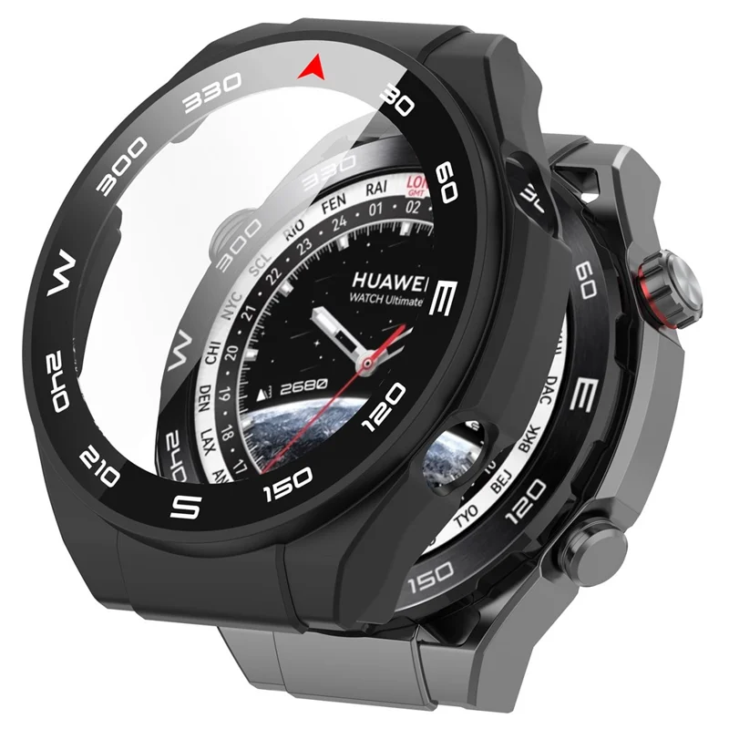 Per Huawei Watch Ultimate Hard PC Watch Case All Around Shockproof Cover with Tempered Glass Film - Nero