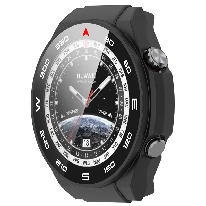 Per Huawei Watch Ultimate Hard PC Watch Case All Around Shockproof Cover with Tempered Glass Film - Nero