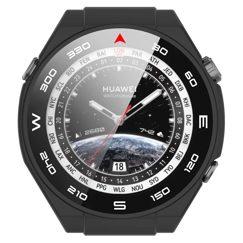 Per Huawei Watch Ultimate Hard PC Watch Case All Around Shockproof Cover with Tempered Glass Film - Nero