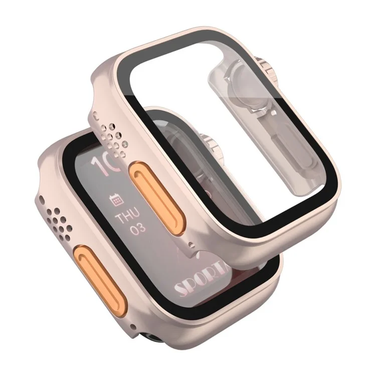 For Apple Watch Series 6  /  5  /  4  /  SE  /  SE (2022) 40mm Waterproof Drop-proof PC Watch Case with Tempered Glass Screen Protector - Rose Gold