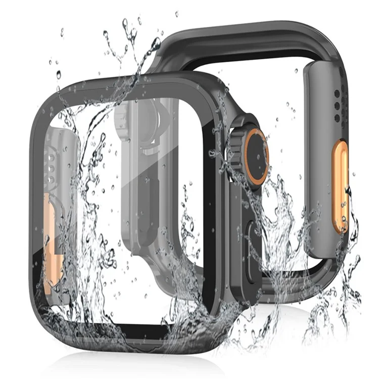 Watch Cover for Apple Watch Series 6  /  5  /  4  /  SE  /  SE (2022) 44mm Waterproof PC Watch Case with Tempered Glass Screen Protector - Black