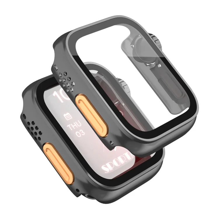 Watch Cover for Apple Watch Series 6  /  5  /  4  /  SE  /  SE (2022) 44mm Waterproof PC Watch Case with Tempered Glass Screen Protector - Black