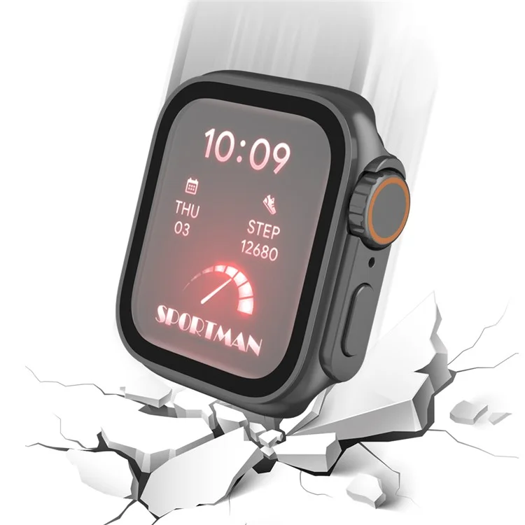 Watch Cover for Apple Watch Series 6  /  5  /  4  /  SE  /  SE (2022) 44mm Waterproof PC Watch Case with Tempered Glass Screen Protector - Black