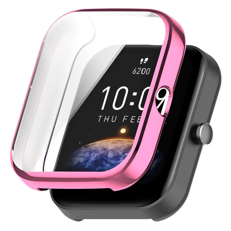 For Huami Amazfit Bip 3 / Bip 3 Pro Anti-scratch Watch Cover Electroplating Full Coverage Watch Case - Pink