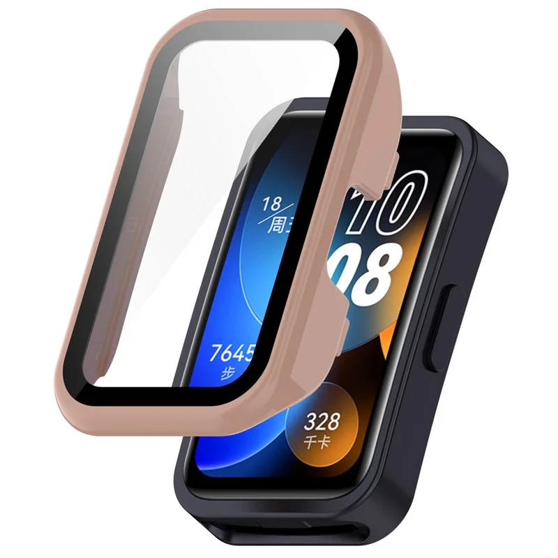 For Huawei Band 8 / Band 8 NFC / Band 9 / Band 9 NFC All Around Hard PC Watch Case Cover with HD Tempered Glass Film - Pink