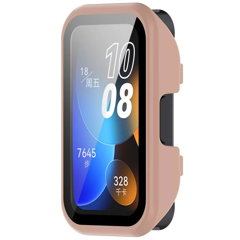 For Huawei Band 8 / Band 8 NFC / Band 9 / Band 9 NFC All Around Hard PC Watch Case Cover with HD Tempered Glass Film - Pink