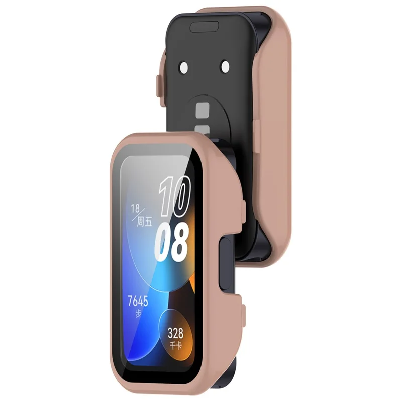 For Huawei Band 8 / Band 8 NFC / Band 9 / Band 9 NFC All Around Hard PC Watch Case Cover with HD Tempered Glass Film - Pink