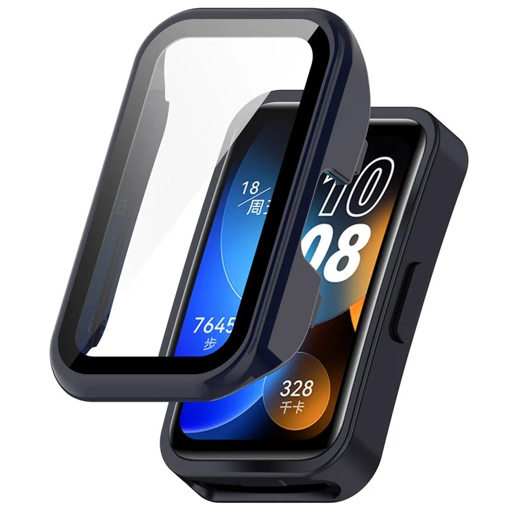 For Huawei Band 8 / Band 8 NFC / Band 9 / Band 9 NFC All Around Hard PC Watch Case Cover with HD Tempered Glass Film - Ink Blue