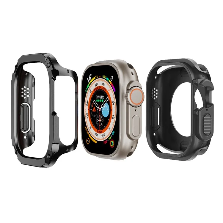 For Apple Watch Ultra 2 49mm / Ultra 49mm TPU+PC Watch Case Shockproof Protective Watch Frame Cover - Black
