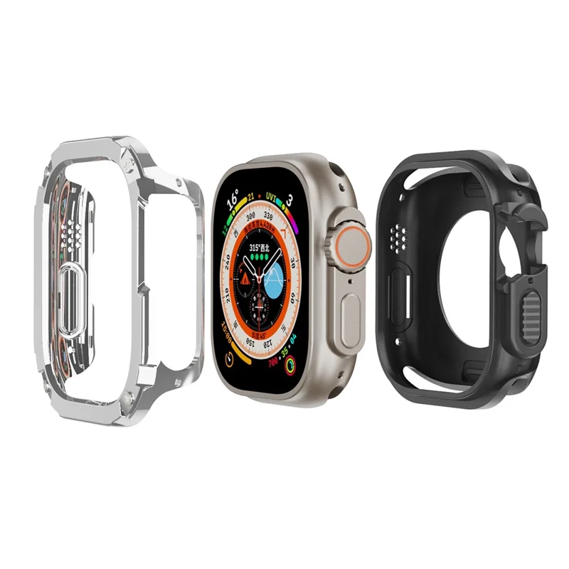 For Apple Watch Ultra 3 / Ultra 2 / Ultra 49mm TPU+PC Watch Case Shockproof Protective Watch Frame Cover - Silver