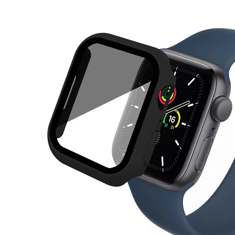 For Apple Watch Series 9 / 8 / 7 45mm Matte Watch Case Anti-spy Tempered Glass Film Hard PC Watch Cover - Black