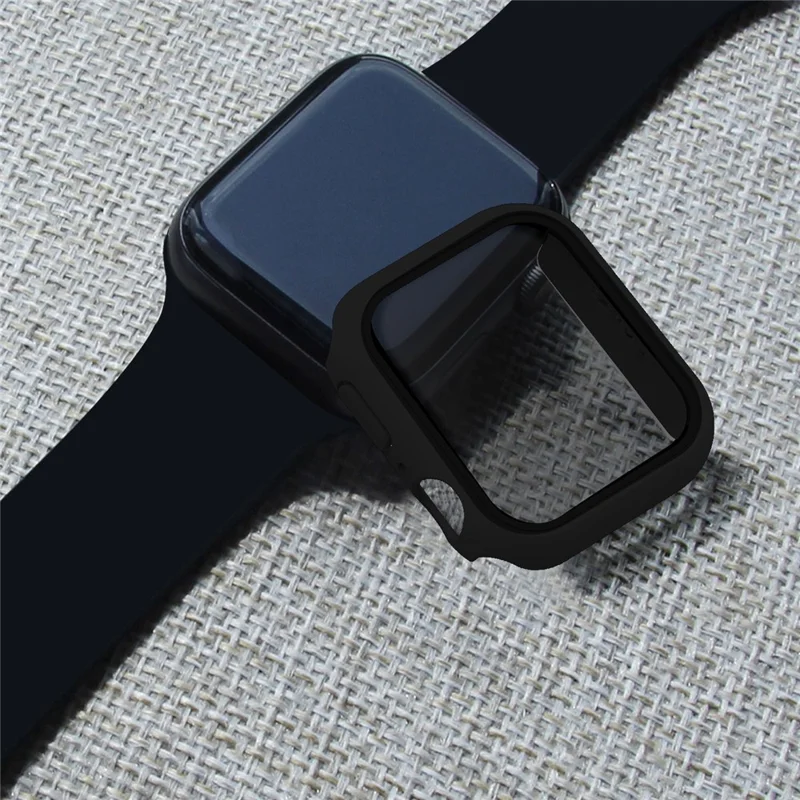 For Apple Watch Series 9 / 8 / 7 45mm Matte Watch Case Anti-spy Tempered Glass Film Hard PC Watch Cover - Black
