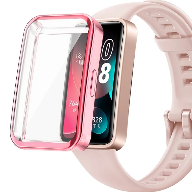 Для Huawei Band 8 / Band 8 NFC / Band 9 / Band 9 NFC Electroplated TPU Watch Case Full Coverage Anti-Drop Cover - Pink