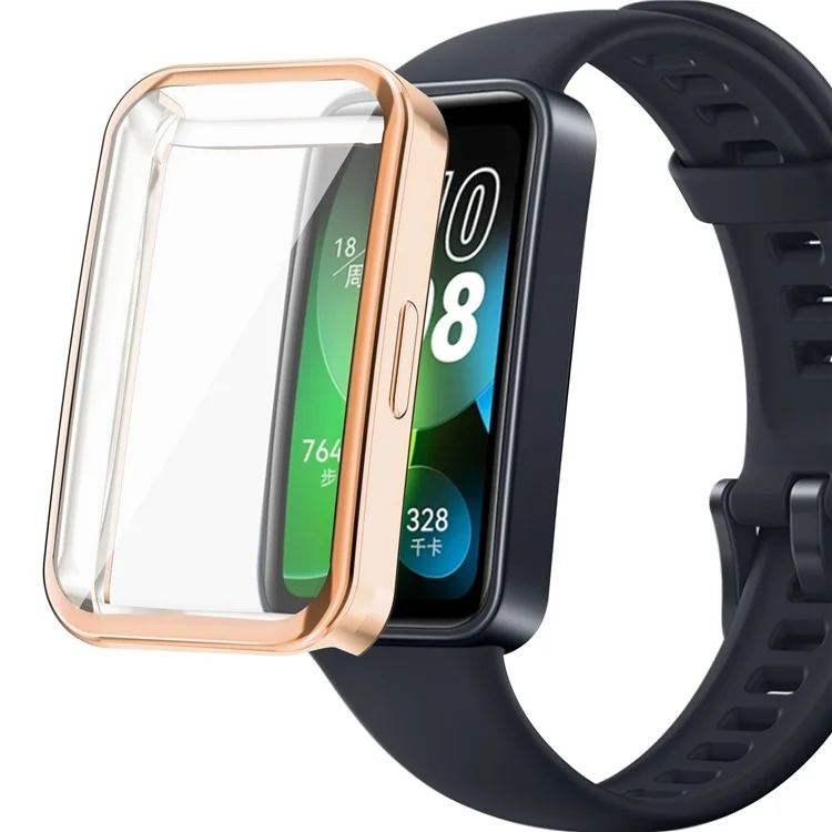 For Huawei Band 8 / Band 8 NFC / Band 9 / Band 9 NFC Electroplated TPU Watch Case Full Coverage Anti-Drop Cover - Rose Gold