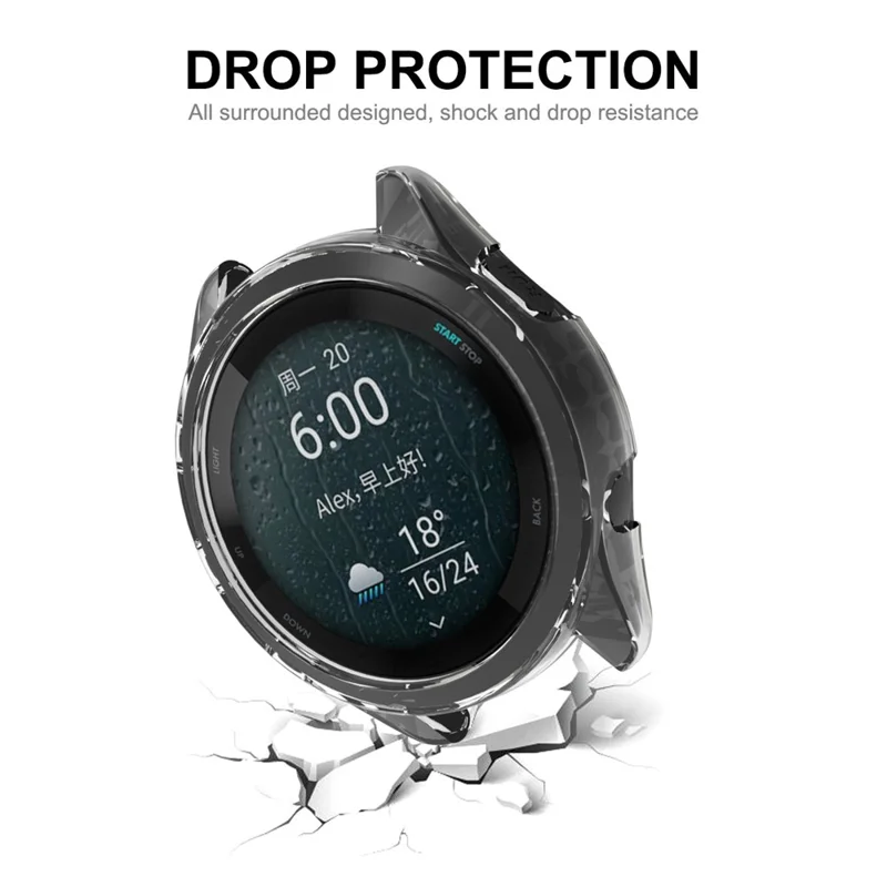 ENKAY HAT PRINCE for Garmin Forerunner 965 TPU Watch Case Frame Anti-scratch Transparent Half Body Cover - Blue